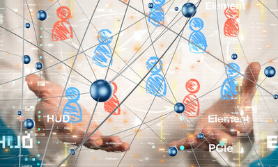 Wall Mural - Global network. Blockchain. 3D illustration. Neural networks and artificial intelligence. Abstract