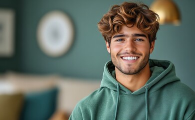 man smiling with sweatshirt in room background