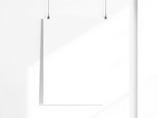 Wall Mural - A mockup of a hanging poster on a white wall, with realistic shadow effects and customizable dimensions, artwork, showcase