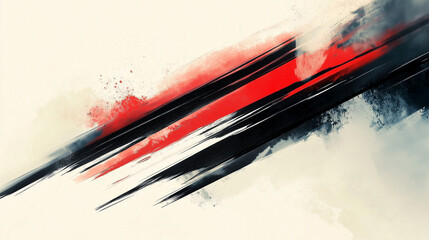 Poster - Dynamic Digital Ink Painting with Red and Black Brush Strokes, Motion Blur, and Speed Lines Against a Light Gray Background. Minimalist Japanese Calligraphy Inspired Design.