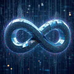 Wall Mural - an infinity symbol made from glowing binary code particles sits on a futuristic background, symboliz