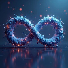 Wall Mural - an infinity symbol made from glowing neon binary code particles sits on a futuristic background, sym