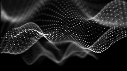 Wall Mural - abstract wave. interweaving of dots and lines on a black background. big data. 3d rendering.