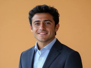 Confident businessman with a suit and a smile in a studio background, He looking at the camera