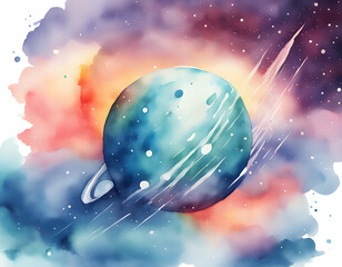 Canvas Print - watercolor creative universe planet spaceship background