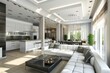 © Vlad - Modern Living Room and Kitchen Interior Design Illustration with Stylish Furniture and Decor