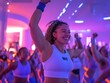 © munawaroh - A vibrant fitness class with participants enjoying an energetic workout in colorful lighting.