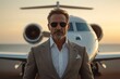 © create - Elegant Arrival Rich Businessperson on Airport Runway with Jet
