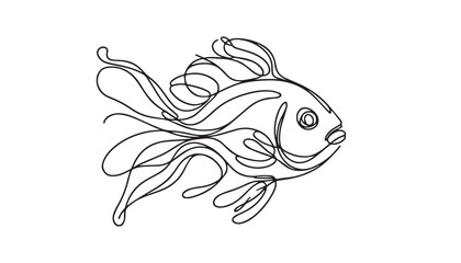 Wall Mural - Continuous one single minimal line drawing fish