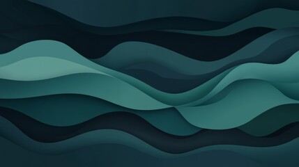 Wall Mural - moving designed horizontal banner with steel blue, very dark green and cadet green colors. dynamic curved lines with fluid flowing waves and curves