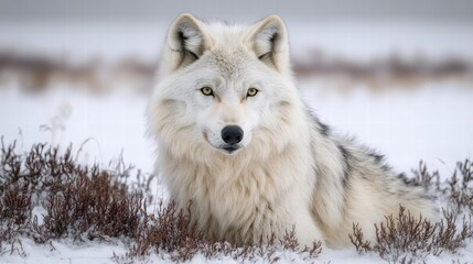 Wall Mural - majestic arctic wolf resting in snowy landscape