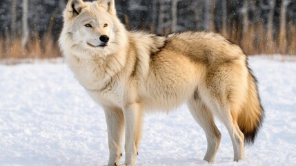 Wall Mural - majestic arctic wolf standing in snowy landscape