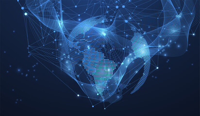 Aufkleber - Global network connection concept. Big data visualization. Social network communication in the global computer networks. Internet technology. Business. Science. Vector illustration