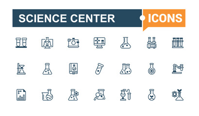 Wall Mural - science center icons set. it contains symbols to experiment, flask, death, biology, chemistry, test,
