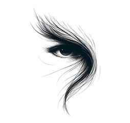 
Artistic eye curved lines flowing hair strands, intense gaze minimalist drawing, abstract portrait mysterious delicate features.