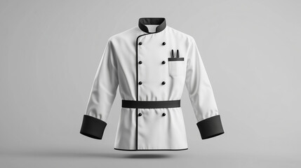 Wall Mural - Empty Chef Jacket Design Mockup, Black and White, Front Perspective