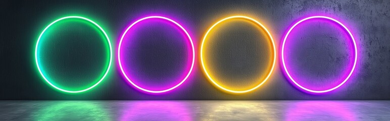 Wall Mural - Digital graphic of a Halo light ring with neon flare glow effect. 3D abstract circular magic portal. Shining radial speed lines with spiral aura edge motion for nightclub party.