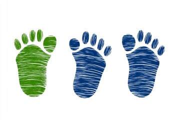 Poster - A clean and simple graphic of overlapping footprints in different sizes, symbolizing growth and journey, set on a white background