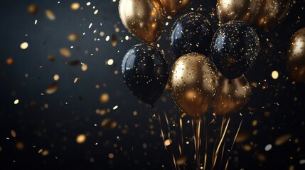 Wall Mural - a bunch of balloons with gold and black balloons