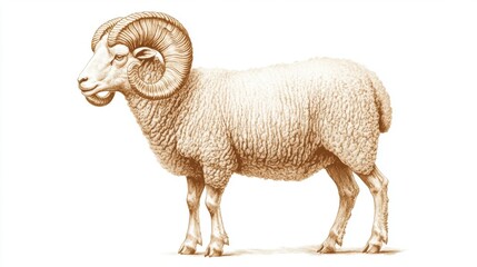 Wall Mural - a ram standing in a field with a white background