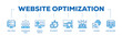 © Juaran - Website optimization infographic icon flow process which consists of page speed, conversion rate, website traffic, efficiency, keywords, ranking, caching  icon live stroke and easy to edit .