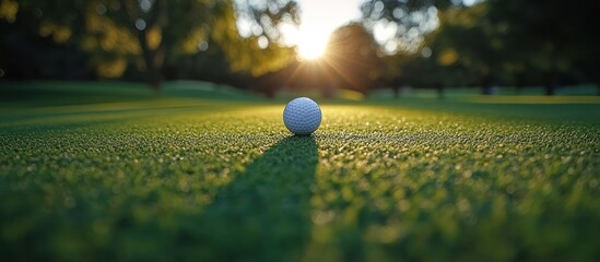 Wall Mural - Golf ball on green at sunset. (1)
