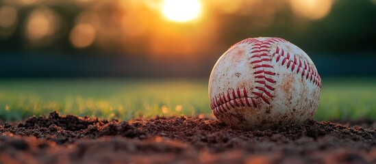 Wall Mural - Sunset baseball on field.