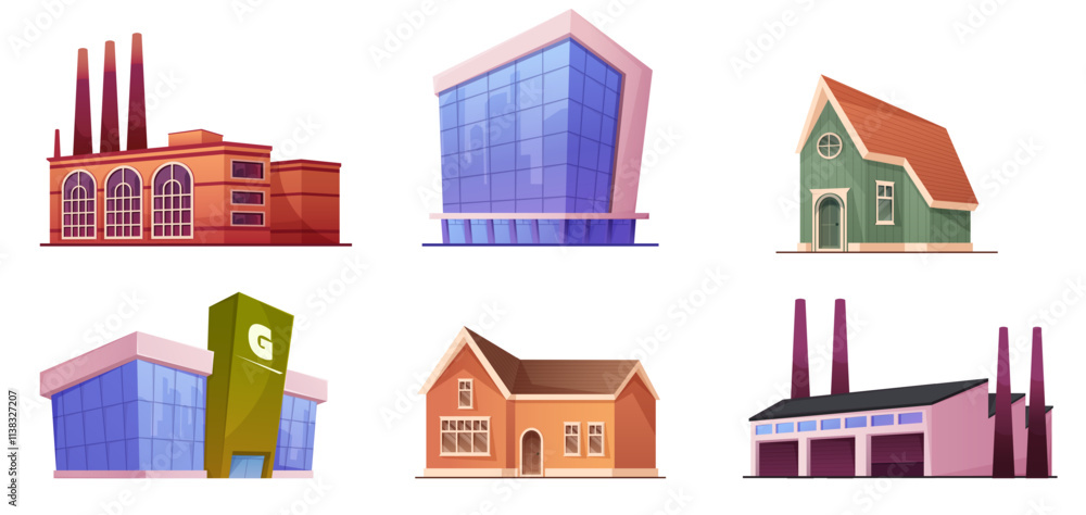 Office buildings. Business factory or store department. Solid city map ...