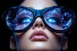 © Sanchai - A magical depiction of a woman in eyeglasses with sparkling, enchanted lenses that reflect glowing runes and magical energy