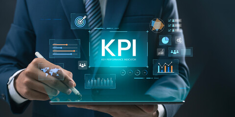 Poster - Business Professional Using KPI Dashboard and Digital Analytics Tools for Strategic Planning, Performance Management, and Success Goals
