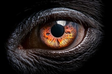 an intense close-up of an animal eye, its pupil narrowing as shadows fall across its face