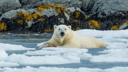 Wall Mural - polar bear relaxing on ice floes in arctic waters