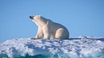polar bear sitting on ice floe looking up in the arctic