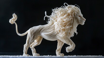 Aufkleber - Artistic lion sculpture crafted from rice noodles studio showcase food art creative environment artistic perspective