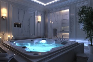 Wall Mural - Jacuzzi Tub in Luxury Bathroom: Modern and Expensive Apartment Decoration