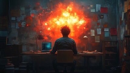 Programmer Facing Exploding Code Behind His Desk