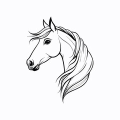 a black and white line drawing of a horse's head