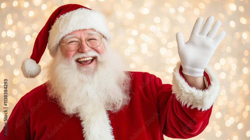 Foto de Stock Santa Claus Laughing and Waving Cheerfully to the Camera