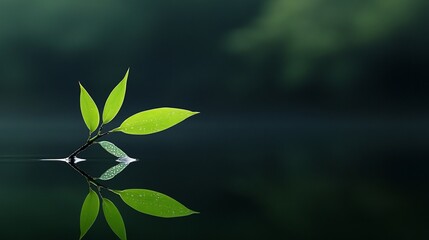 Canvas Print - Serene sprout reflecting on calm water.