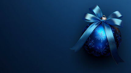 Poster - Blue christmas ball with ribbon and a bow, isolated on background. generative ai. Isolated. Illustration