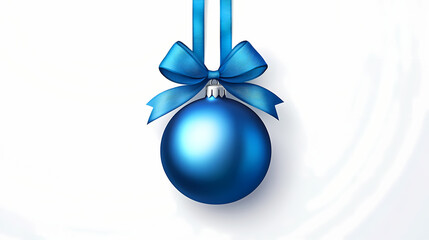 Poster - Blue christmas ball with ribbon and a bow, isolated on background. generative ai. Isolated. Illustration