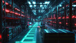 © Anastasia - A warehouse features fully automated stacking systems illuminated by vibrant neon lights creating a futuristic atmosphere and efficient organization