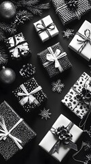  89. A-Z arranged with traditional Christmas gift motifs, black and white background