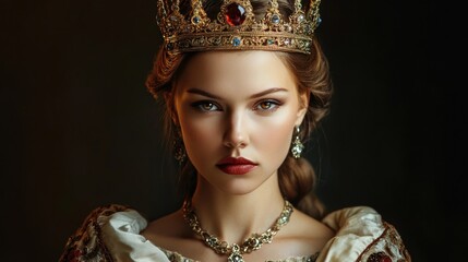 Poster - Elegant medieval queen wearing a jeweled crown and royal attire