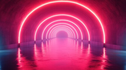 Aufkleber - A vibrant neon tunnel with reflective surfaces creating a futuristic atmosphere.