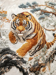 Wall Mural - Embroidery of fierce tiger