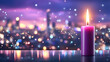 © Ajmeer - Purple candle with flame, cityscape background, bokeh lights, for website or presentation overlay