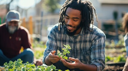 Wall Mural - a man is smiling while holding a plant