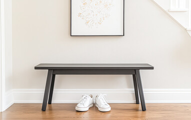 Wall Mural - A black bench with white shoes on it