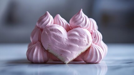 Wall Mural - Pink Heart Shaped Meringue Cookie Nestled Among Meringues